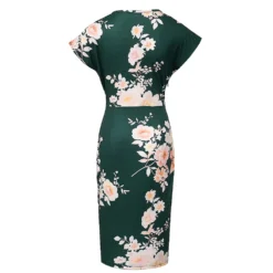 Women V-Neck Short Sleeve Pleated Floral Bodycon Dress -Deals Toggenix Store c9e586c85ce7e756