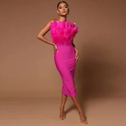 Fashion Dress Strapless Feather Chic Bandage Dress Women -Deals Toggenix Store c9f425cec3344a9a