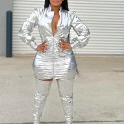 Fashionable And Sexy Deep V Neck Ruched Dress For Women -Deals Toggenix Store cbbe61957fb6a774