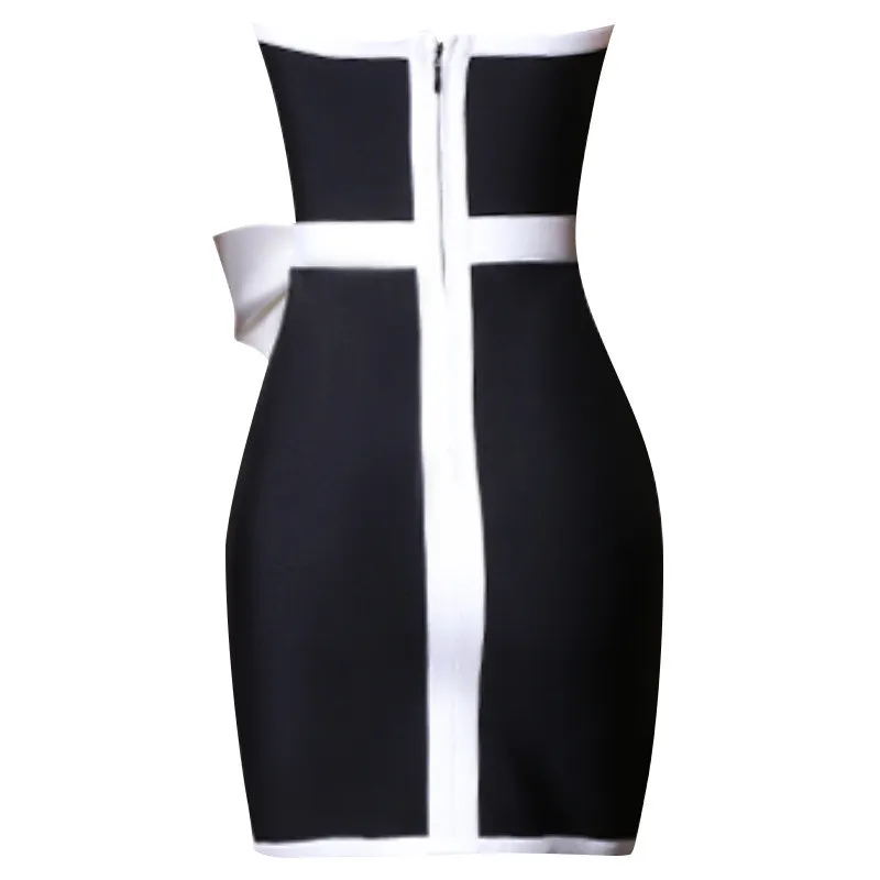 Spring Black And White Patchwork Bow Chic Elegant Low Back Women's Bandage Dress 13 Spring Black And White Patchwork Bow Chic Elegant Low Back Women's Bandage Dress - Image 13