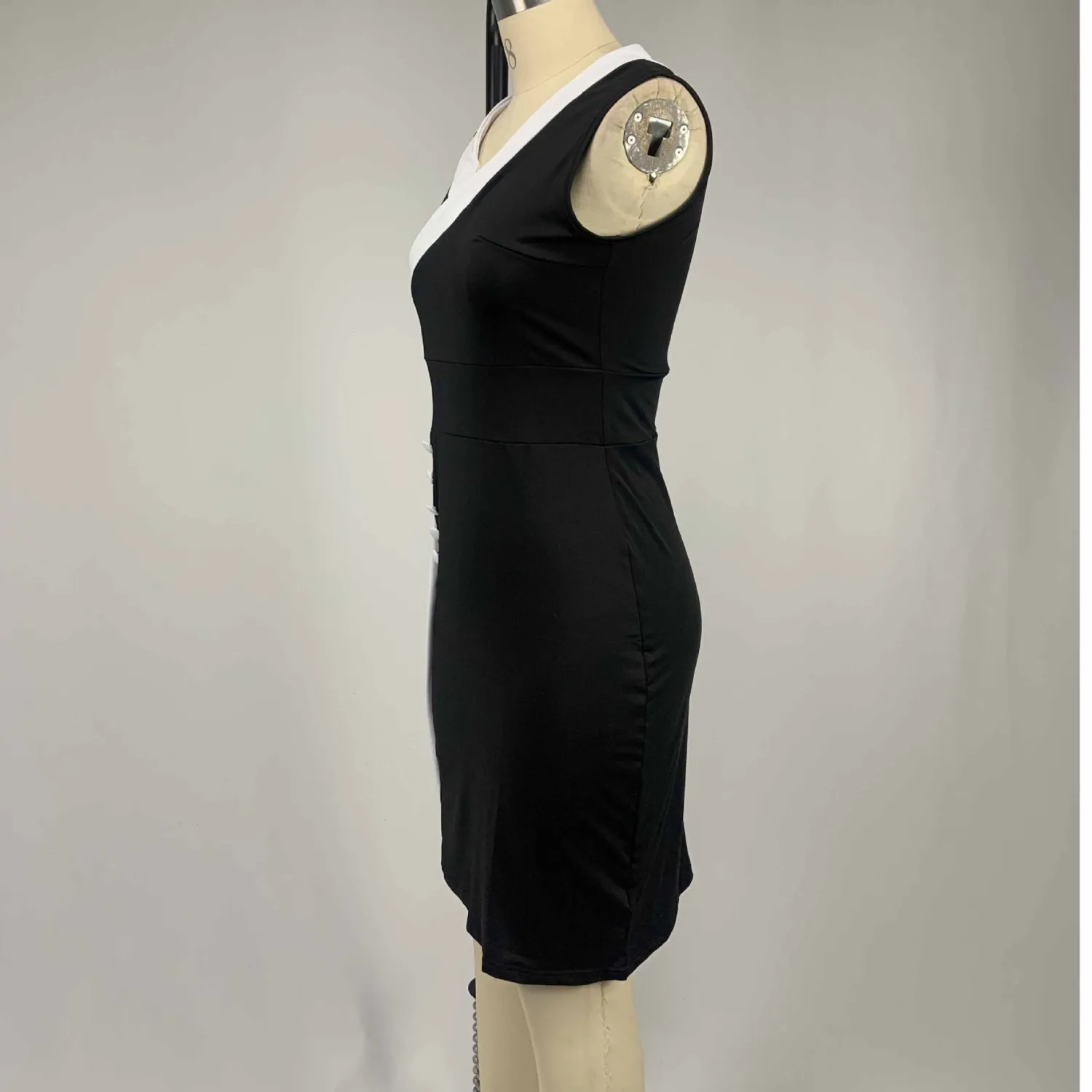 Women Sleeveless V-Neck Button Up Bodycon Dress 1 Women Sleeveless V-Neck Button Up Bodycon Dress