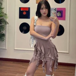 Ladies Spring Strapless Tight Fitting Lace Tassel Sexy Bodycon Dress -Deals Toggenix Store cc57132624abfde4