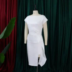 Women Summer Solid Pleated Ruffle Slit Bodycon Dress -Deals Toggenix Store cc7fbbcb7ea7599e