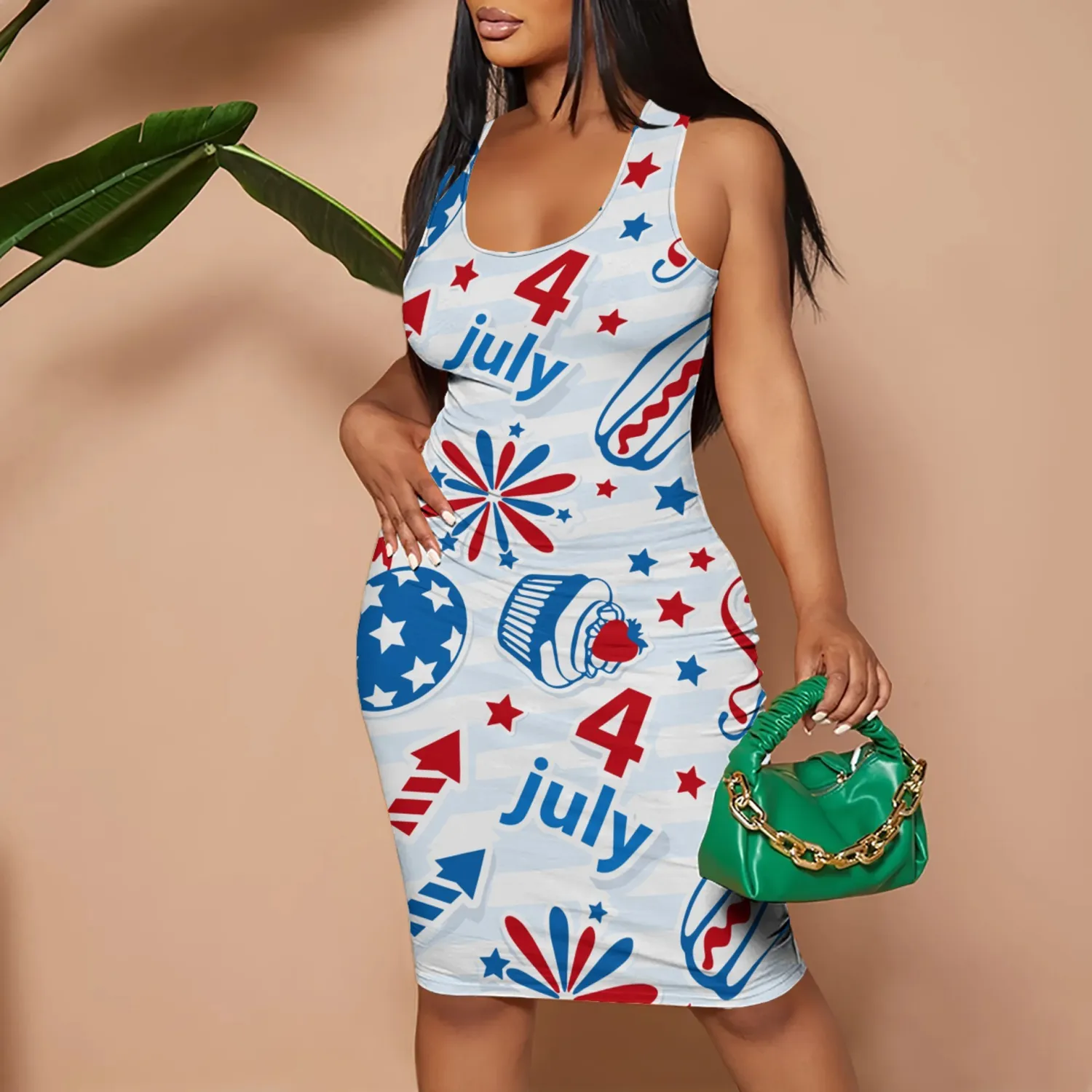 Women Vest Dress American American Flag Print Two-Piece Set Bodycon 12 Women Vest Dress American American Flag Print Two-Piece Set Bodycon - Image 12
