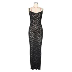 Women V-neck Sexy See-Through Lace Strap Dress -Deals Toggenix Store cd80a8865f722961