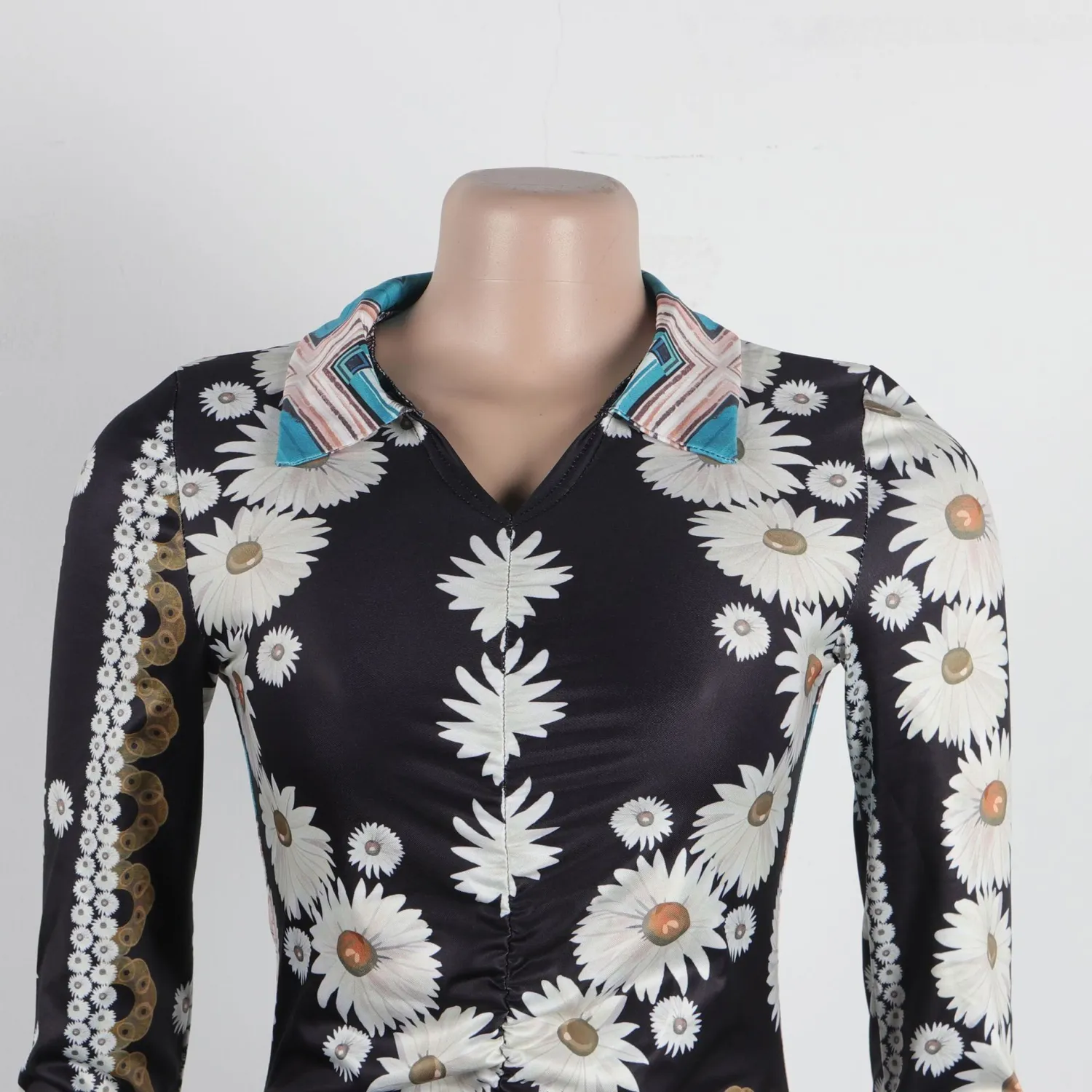 Sexy Floral Printed Turndown Collar Slim Fit Slit Long Dress With Bandana 7 Sexy Floral Printed Turndown Collar Slim Fit Slit Long Dress With Bandana - Image 7