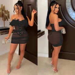 Solid Mesh See-Through Feather Lace-Up Strapless Tank Top Ruffled Midi Skirt Two Piece Set -Deals Toggenix Store cdeb4a8e05b801e3