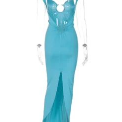 Beach Holidays Style Sexy V-Neck Metal Buckle Low Back Strap Long Dress -Deals Toggenix Store ce35974ba87cab0f