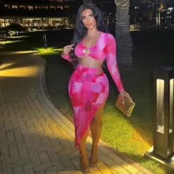 Women's Clothing Long-sleeved Hollow Top High Waist Bodycon Irregular Skirt Fashion Two-piece Set -Deals Toggenix Store ce6dff88a355ae1b