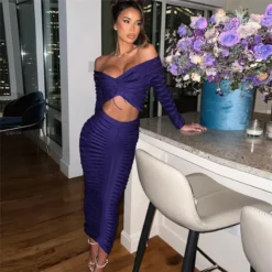 Women Sexy Off Shoulder Long Sleeve Crop Top And Skirt Two Piece Set -Deals Toggenix Store ce7f584da4bbaab2