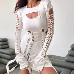 Women's Sexy Hollow Out Long Sleeve Lace-Up Bodycon Dress -Deals Toggenix Store ce92120b9ea2942c