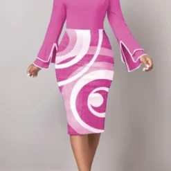Women Long Sleeve Printed Patchwork Round Neck Elegant Bodycon Dress 14 Women Long Sleeve Printed Patchwork Round Neck Elegant Bodycon Dress -Deals Toggenix Store cecc10e462c8b20e