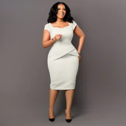 Women Square Neck Short Sleeve Bodycon Office Dress -Deals Toggenix Store ced8ad0bf896307c