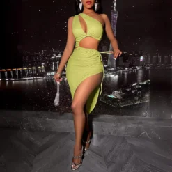 Summer Fashion Casual Women's Solid Color Slash Shoulder Hollow Strap Dress -Deals Toggenix Store cf2c2681b6851283