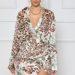 Women Fashion Chiffon Long Sleeve Leopard Dress -Deals Toggenix Store cf8ba96719a62805