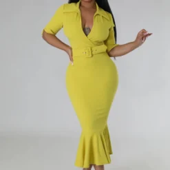 Women Polo Neck Slim Elegant Ruffle Dress -Deals Toggenix Store cfeaa10c2a0b8890