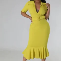 Women Polo Neck Slim Elegant Ruffle Dress -Deals Toggenix Store d0045f9ee910d238