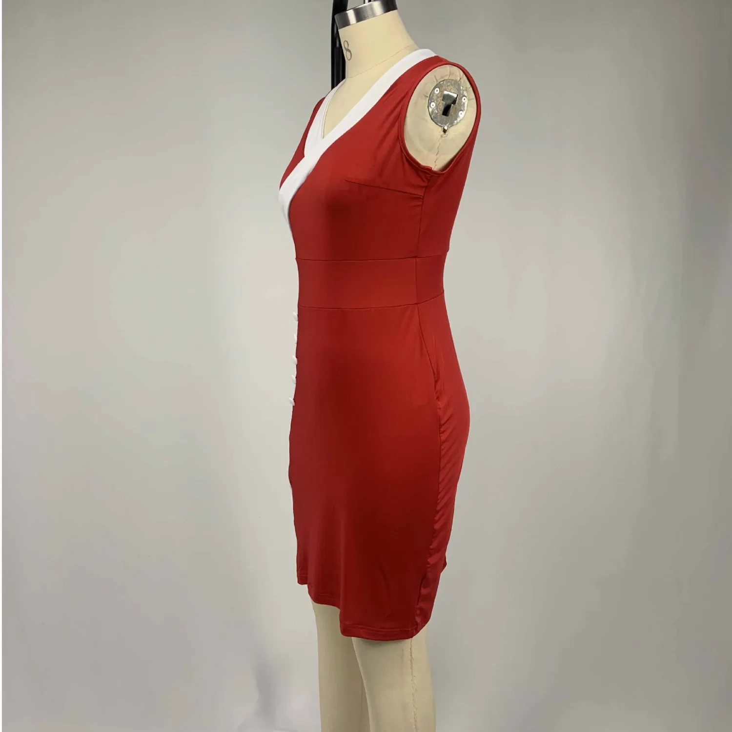 Women Sleeveless V-Neck Button Up Bodycon Dress 12 Women Sleeveless V-Neck Button Up Bodycon Dress - Image 12