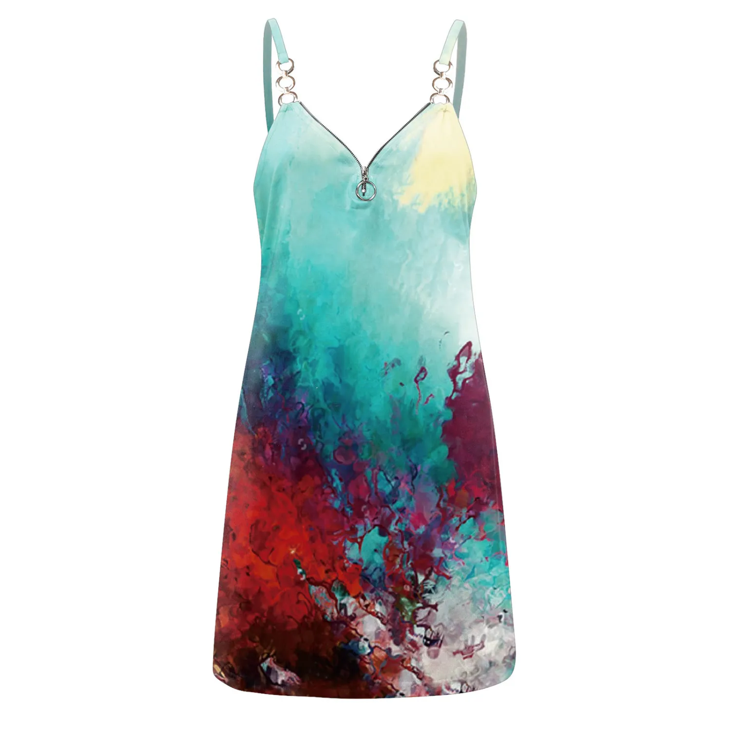 Fashion Print Zipper Plus Size Loose Sleeveless Strap Dress 15 Fashion Print Zipper Plus Size Loose Sleeveless Strap Dress - Image 15