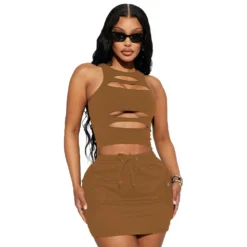 Women'S Summer Sexy Hollow Sleeveless Two-Piece Skirt Set -Deals Toggenix Store d036fae7720359de