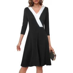 Mid Waist V Neck Color Block Zip Chic Career Fashionable Women Comfort Casual Dress 25 Mid Waist V Neck Color Block Zip Chic Career Fashionable Women Comfort Casual Dress -Deals Toggenix Store d09e92f762ce39b1