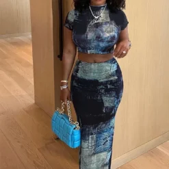Women Fashion Sexy Elastic Digital Printing Two-Piece Skirt Set -Deals Toggenix Store d0a6b21e53c636f6