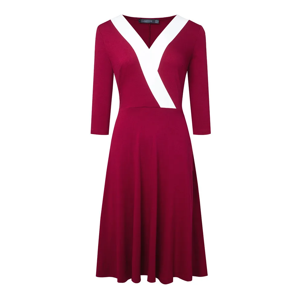 Mid Waist V Neck Color Block Zip Chic Career Fashionable Women Comfort Casual Dress 6 Mid Waist V Neck Color Block Zip Chic Career Fashionable Women Comfort Casual Dress - Image 6