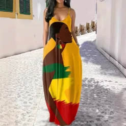 Women Summer Chic V Neck Suspender Print Maxi Dress -Deals Toggenix Store d1174b4edb77d306