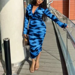 Women's Spring And Summer Printed Fashion Casual Pleated Long Sleeve Slim Chic Long Dress 37 Women's Spring And Summer Printed Fashion Casual Pleated Long Sleeve Slim Chic Long Dress -Deals Toggenix Store d169e6b89423d021