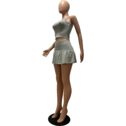 Women's Summer Solid Color Casual Strap Vest Mini Skirt Set(With Underwear) -Deals Toggenix Store d16e09f6944c39cd