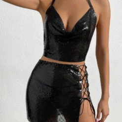 Autumn Sexy Metallic Sequins Lace-Up Two Piece Night Club Skirt Set 19 Autumn Sexy Metallic Sequins Lace-Up Two Piece Night Club Skirt Set -Deals Toggenix Store d176b8e8c638c8a1