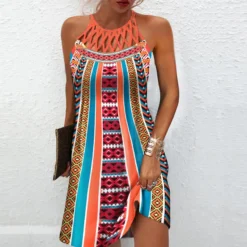 Women Cutout Halter Neck Print Mini Dress -Deals Toggenix Store d1eae8136a2a9d3d