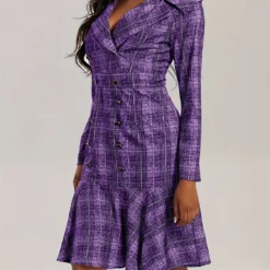 Plus Size Women Turndown Collar Double Breasted Plaid Print Career Dress -Deals Toggenix Store d2828ab05766bd9b