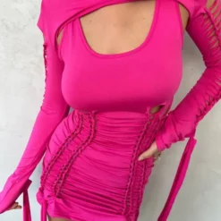 Women's Sexy Hollow Out Long Sleeve Lace-Up Bodycon Dress -Deals Toggenix Store d2a5a6c2655725ae