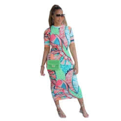 Summer Ladies Fitted Round Neck Painted Print Dress -Deals Toggenix Store d2b7ec3efbc8ddab