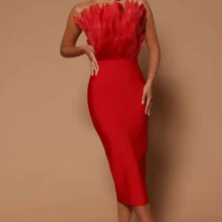 Fashion Dress Strapless Feather Chic Bandage Dress Women -Deals Toggenix Store d30bd6f23a06dedc
