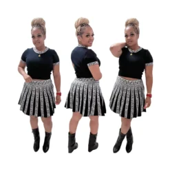 Women Round Neck Knitting Print Short-sleeved Top And Pleated Skirt Two-piece Set 23 Women Round Neck Knitting Print Short-sleeved Top And Pleated Skirt Two-piece Set -Deals Toggenix Store d35285c4e9905fe3
