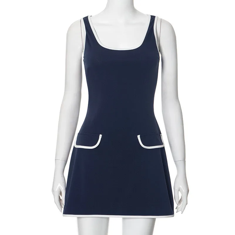 Women's Summer Comfortable Square Neck Sleeveless High Waist Short Dress 4 Women's Summer Comfortable Square Neck Sleeveless High Waist Short Dress - Image 4