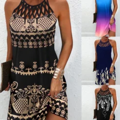 Women'S Cutout Print Sleeveless Casual Dress -Deals Toggenix Store d3767adfefe5aab0