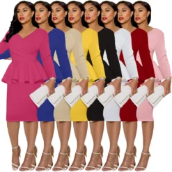 Women's Fall/Winter Long Sleeve Work V Neck Back Zipper Bodycon Dress -Deals Toggenix Store d44cd428dc4b32c6