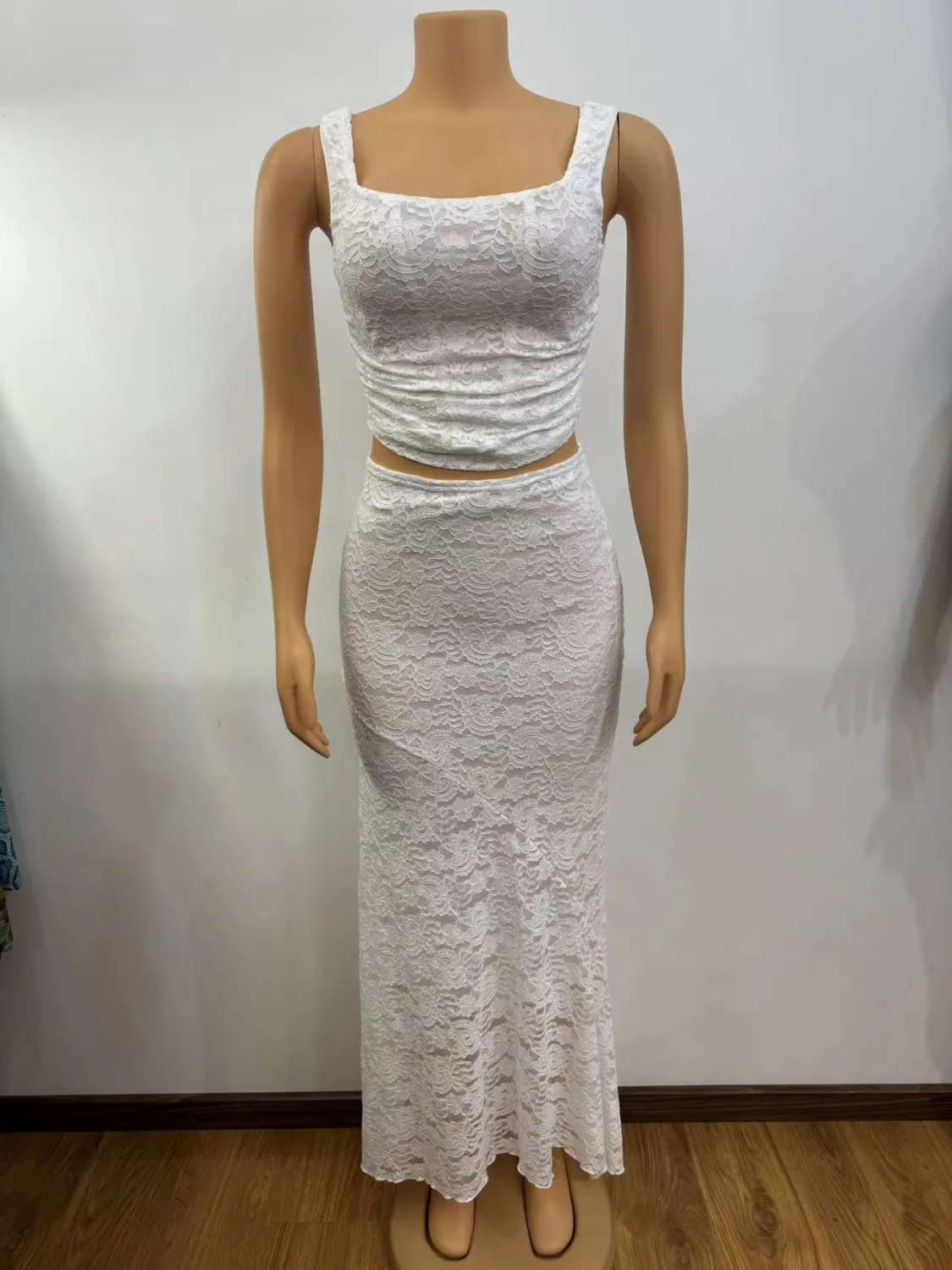 Women Sexy Pleated Top And Lace Skirt Two-piece Set 12 Women Sexy Pleated Top And Lace Skirt Two-piece Set - Image 12