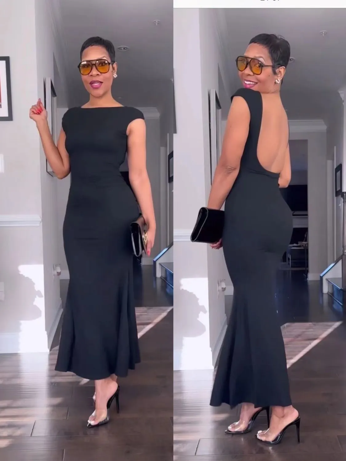 Women's Spring And Autumn Fashion Sexy Hollow Low Back Slim Bodycon Dress 2 Women's Spring And Autumn Fashion Sexy Hollow Low Back Slim Bodycon Dress - Image 2