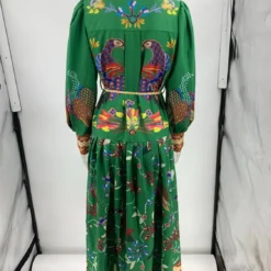 Autumn Printed Printed Long Sleeve Button Up Long Dress For Women