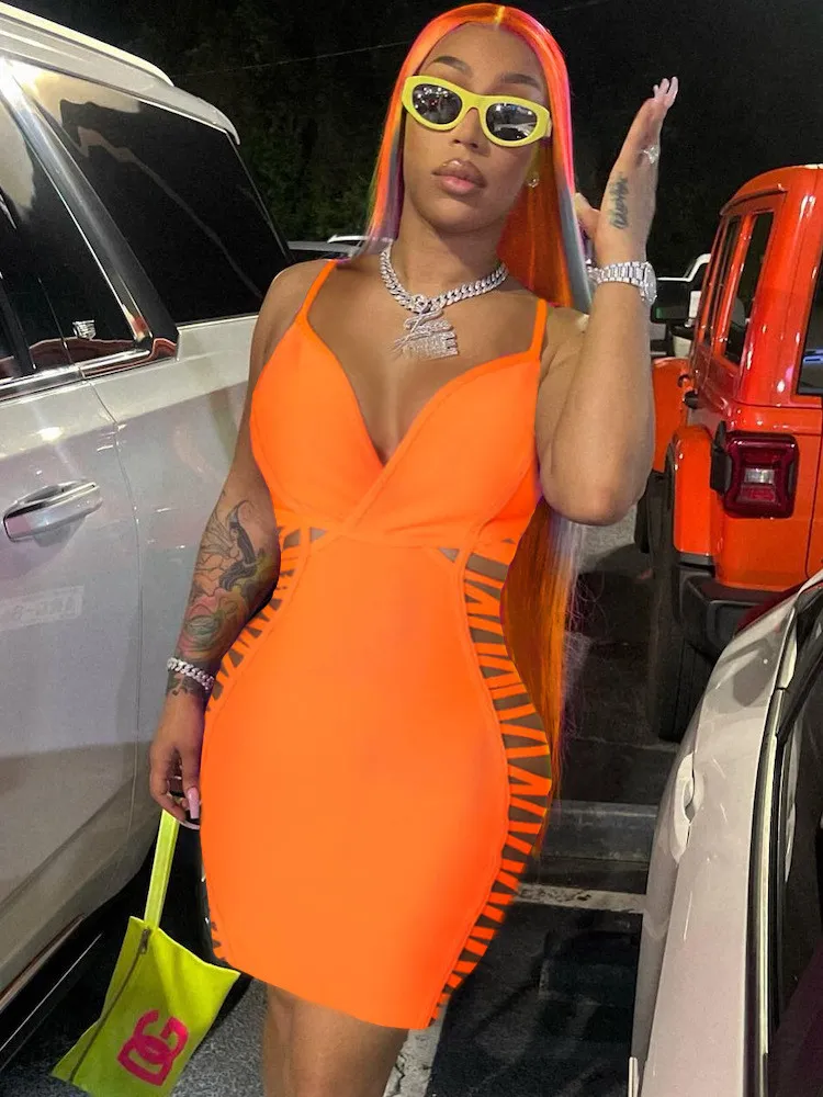 Summer Women Solid Sexy Side Cross Hollow Dress 2 Summer Women Solid Sexy Side Cross Hollow Dress - Image 2