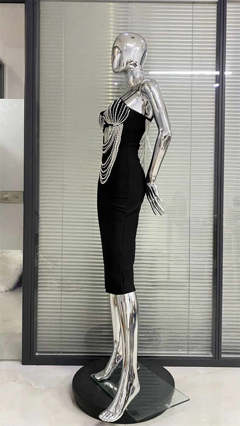 Gorgeous Beaded Sexy Cutout Strap Elegant Chic White Bandage Evening Gown 10 Gorgeous Beaded Sexy Cutout Strap Elegant Chic White Bandage Evening Gown - Image 10