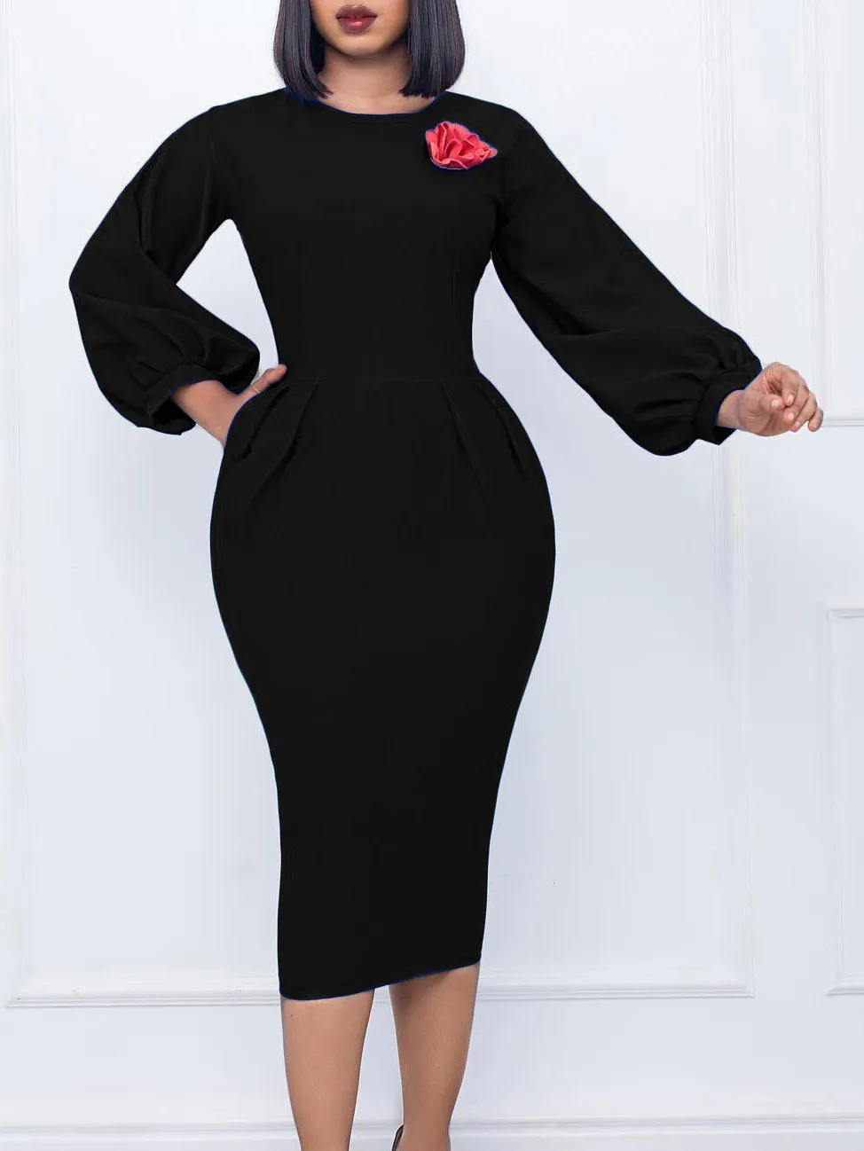 Women's Fall Winter Solid Color Bodycon Pro Ol Chic Plus Size African Dress 12 Women's Fall Winter Solid Color Bodycon Pro Ol Chic Plus Size African Dress - Image 12