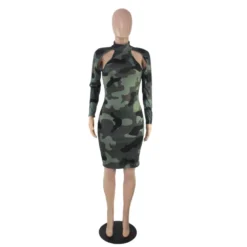 Women Camouflage Print Long Sleeve Dress