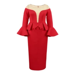 Round Neck See-Through Beaded Flare Sleeve Sexy Peplum Dress -Deals Toggenix Store d6f667ae223aee73