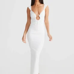 Beach Holidays Style Sexy V-Neck Metal Buckle Low Back Strap Long Dress -Deals Toggenix Store d70b189ab19dc7c9