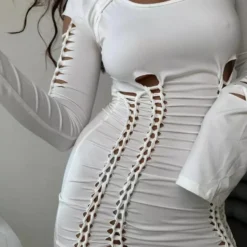 Women's Sexy Hollow Out Long Sleeve Lace-Up Bodycon Dress -Deals Toggenix Store d7130b5f8075e5ea